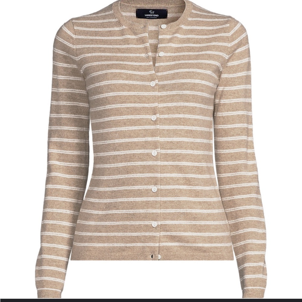 Land’s End Women's Cashmere Cardigan Sweater XS Beige / White